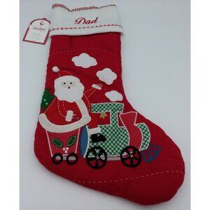 Pottery Barn Kids Dad Christmas Stocking Santa on Train Holiday Xmas Quilted Red